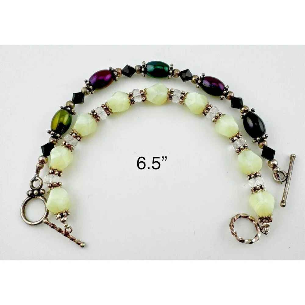 Sterling Silver 925 Beaded Bracelet Lot 9 Toggle Clasp Gemstone Glass Artisan